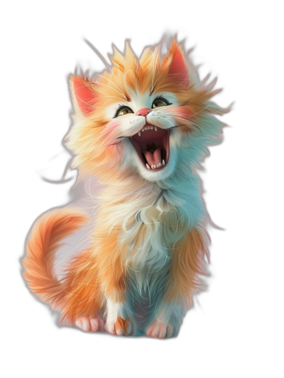 smiling cute fluffy furry baby cat, open mouth, concept art in the style of Pixar and [Atey Ghailan](https://goo.gl/search?artist%20Atey%20Ghailan), black background