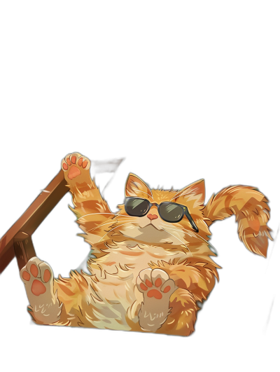 vector illustration of cute happy ginger cat wearing sunglasses hanging out the window in back seat, black background, tshirt design