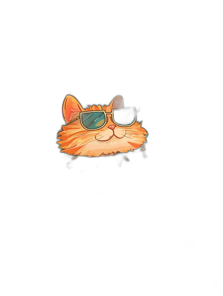 digital art of a cute and cool cat wearing sunglasses, in a minimalistic style with a dark background and chill vibes. The cat has a dark orange hair color.