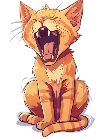 t-shirt design, vector cartoon illustration of an orange cat laughing with its mouth open by Kienan Lafferty, full body, contour, black background, detailed,