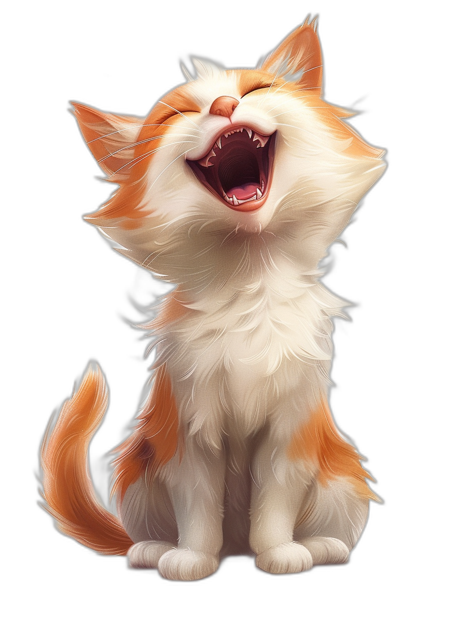 A happy smiling cute orange and white cat meowing, vector art illustration, full body shot, black background, digital painting, concept art in the style of [Artgerm](https://goo.gl/search?artist%20Artgerm), in the style of [WLOP](https://goo.gl/search?artist%20WLOP), in the style of [Greg Rutkowski](https://goo.gl/search?artist%20Greg%20Rutkowski)