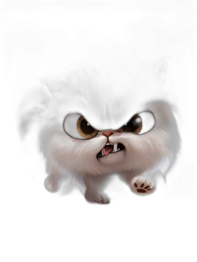 realistic cartoon cute persian cat, angry expression in the style of black background, chibi style, big eyes, digital painting and drawing art, caricature portrait