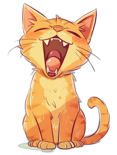 A cute cartoon orange cat laughing in the style of vector art, t-shirt design graphic, ultra detailed, isolated on a black background