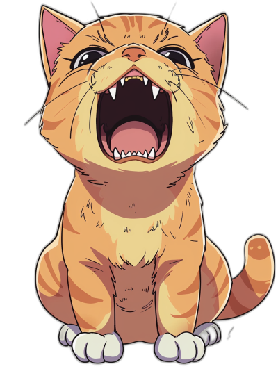 vector design of an excited cat, isolated on a black background, in the style of [Studio Ghibli](https://goo.gl/search?artist%20Studio%20Ghibli) and [Makoto Shinkai](https://goo.gl/search?artist%20Makoto%20Shinkai)'s anime