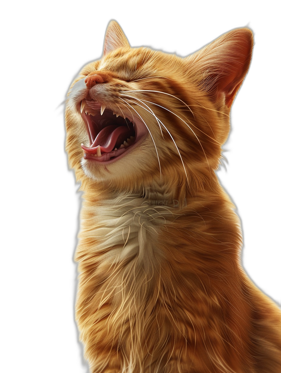 ginger cat laughing, hyper realistic, octane render, isolated on black background, in the style of octane render.