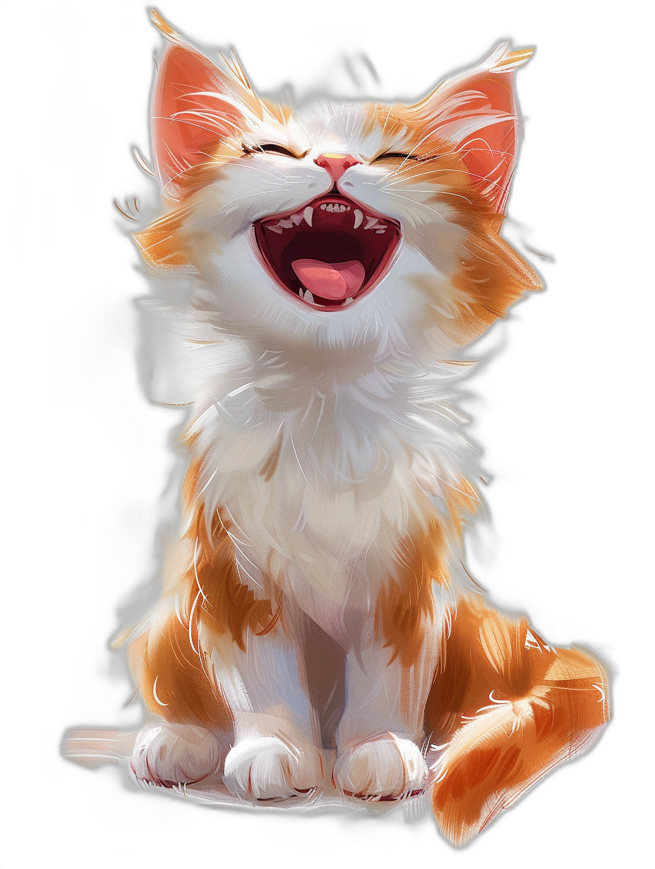 A cute happy smiling orange and white cat in the style of detailed character illustrations, on a black background, in the style of [Artgerm](https://goo.gl/search?artist%20Artgerm), with a strong facial expression, as a digital painting, in a romantic illustration style.