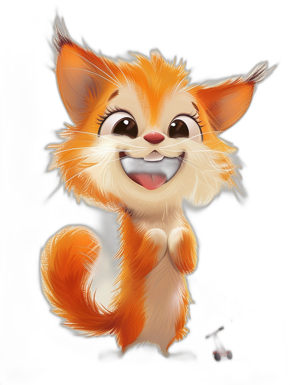 smiling happy cute orange and white cat, full body, in the style of Disney Pixar, black background, digital painting, artstation, concept character design sheet