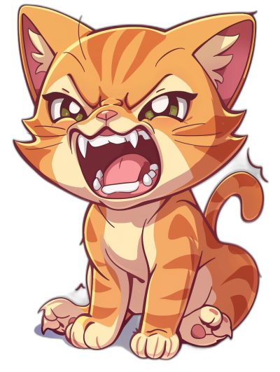 A cute chibi orange cat with an angry expression, in the vector art style, isolated on a black background, a high resolution photo with clean edges and no shadows.