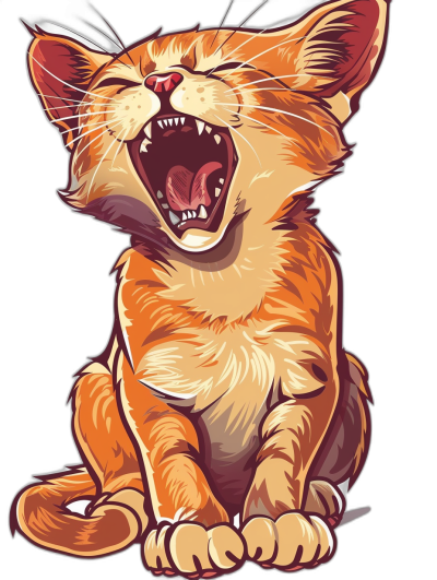 a vector design of an orange cat laughing, t-shirt graphic style with black background, ultra detailed, high resolution