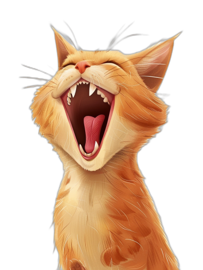 A happy cat laughing with its mouth open in the style of [Artgerm](https://goo.gl/search?artist%20Artgerm) and [Greg Rutkowski](https://goo.gl/search?artist%20Greg%20Rutkowski) and [Alphonse Mucha](https://goo.gl/search?artist%20Alphonse%20Mucha), cartoon style, on a black background, as an illustration, digital art, cute and detailed, high resolution digital painting, digital concept art.