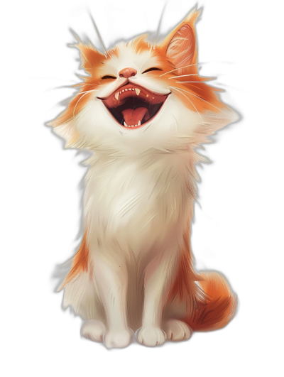 laughing cat, vector illustration in the style of rossdraws on a black background