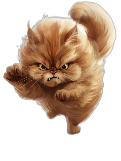 A persian cat jumping in the style of [Artgerm](https://goo.gl/search?artist%20Artgerm), cartoon style, digital art, plain black background, fantasy illustration