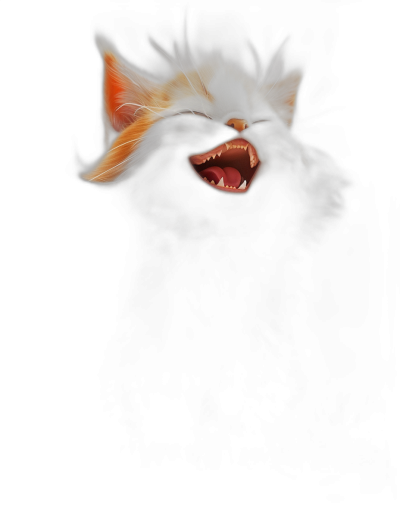 realistic digital illustration of a happy screaming cat against a black background, in the style of Claire Droppert and [Greg Rutkowski](https://goo.gl/search?artist%20Greg%20Rutkowski)