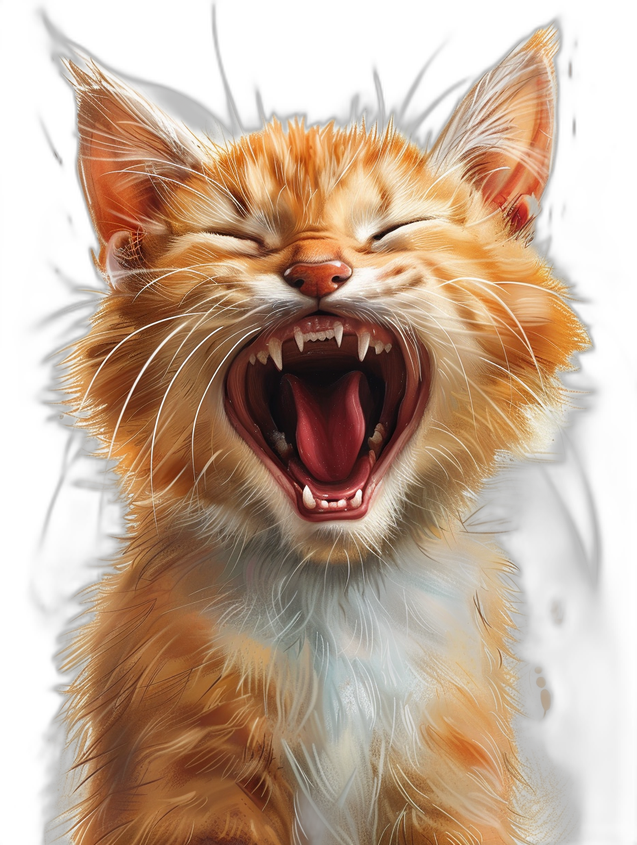 A cute ginger cat laughing and showing its teeth, in the style of [Artgerm](https://goo.gl/search?artist%20Artgerm), full body, black background, digital painting, concept art in the style of magicpunk, portrait, photorealistic, hyper-realism, ultra-detailed, high resolution, hdr