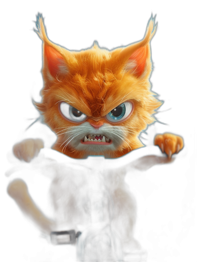 evil orange cat character with blue eyes, very angry and ready to fight pose, black background, in the style of Disney Pixar digital art, digital painting