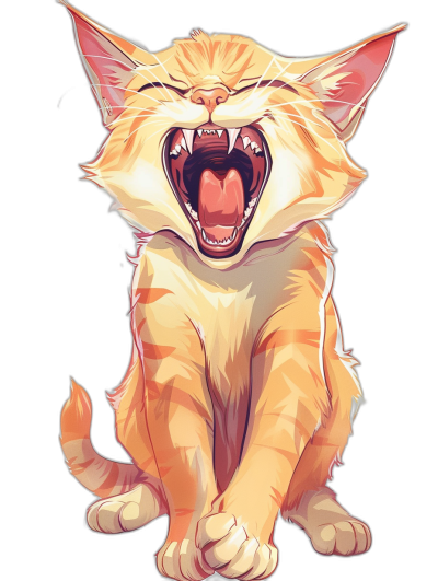 vector design of an orange cat laughing with its mouth open, isolated on a black background, in the style of [Studio Ghibli](https://goo.gl/search?artist%20Studio%20Ghibli) and [Makoto Shinkai](https://goo.gl/search?artist%20Makoto%20Shinkai)