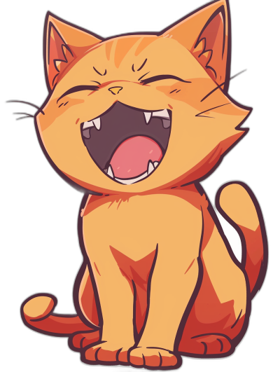 a cute cat laughing, sticker style, vector art, black background, vector art, anime style, vector art, chibi style, simple, low detail, vector logo, simple vector, low resolution, simple lines, flat colors, low color saturation, simple details, simple shapes, low poly model, simple cartoon drawing, simple vector design, anime-style cartoon character, chibicore, solid white outline, solid fill color, vector graphic, simple white line work