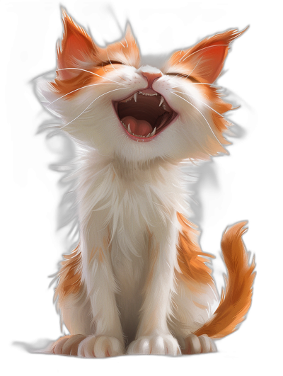 A cute happy smiling orange and white cat in a full body shot. The style is reminiscent of Pixar and Disney digital artworks. The artwork is in the style of [WLOP](https://goo.gl/search?artist%20WLOP) and [Artgerm](https://goo.gl/search?artist%20Artgerm) and appears to be a digital airbrush painting with sharp focus and studio lighting. It appears to have been rendered with octane and features a hyper realistic and detailed depiction with intricate details. The image is high resolution and isolated on a black background.