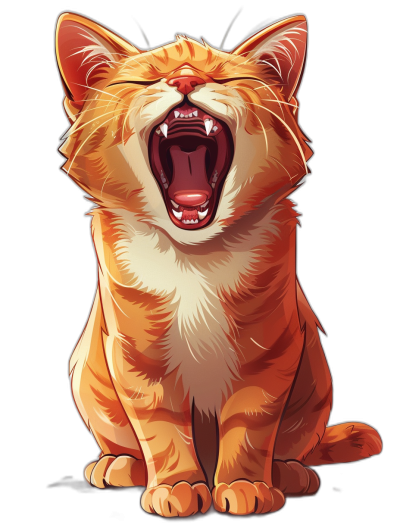 vector design of an orange cat laughing with mouth open wide, isolated on a black background, in the style of unreal engine, in the style of artstation, detailed character illustrations showing the full body