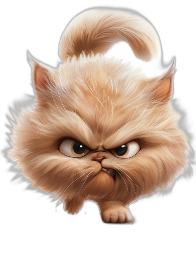 angry persian cat cartoon character in the style of [Tiago Hoisel](https://goo.gl/search?artist%20Tiago%20Hoisel), caricature-like and playful, photorealistic details against a dark background