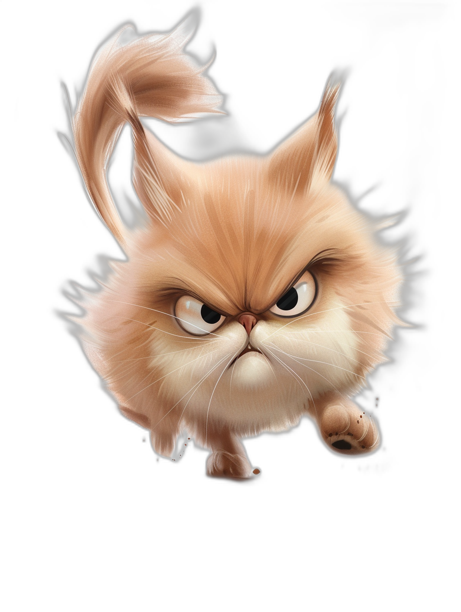 grumpy cat cartoon character, angry expression, flying in the air on black background, vector art style, high contrast, highly detailed fur, cute and adorable, digital painting, natural lighting, concept art in the style of [Artgerm](https://goo.gl/search?artist%20Artgerm), in the style of [WLOP](https://goo.gl/search?artist%20WLOP), in the style of [Krenz Cushart](https://goo.gl/search?artist%20Krenz%20Cushart), chibi design