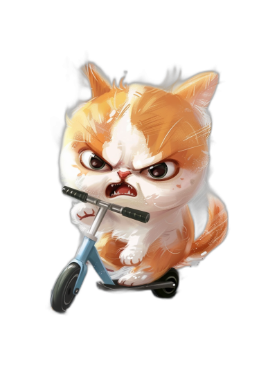 cute cartoon illustration of an angry cat riding a scooter, black background, chibi style, digital art in the style of [Artgerm](https://goo.gl/search?artist%20Artgerm) and in the style of [Atey Ghailan](https://goo.gl/search?artist%20Atey%20Ghailan), in the style of [Studio Ghibli](https://goo.gl/search?artist%20Studio%20Ghibli) and in the style of [Loish](https://goo.gl/search?artist%20Loish)