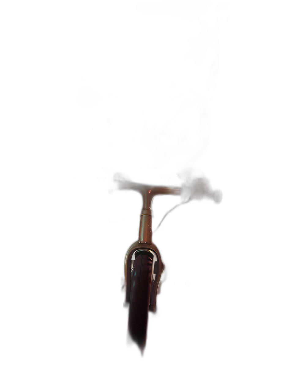 a close up of the front wheel and handle bar on an unicycle, isolated in black background, minimal, cinematic, dark, 35mm lens, f/2.8 ultra realistic photography