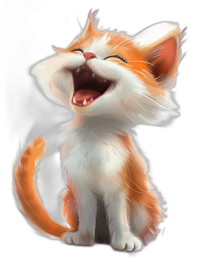 illustration of a cute smiling orange and white kitten howling against a black background, a full body shot in the style of Pixar [Studio Ghibli](https://goo.gl/search?artist%20Studio%20Ghibli), a digital painting with soft shadows, low contrast, fine details, and clean sharp focus.