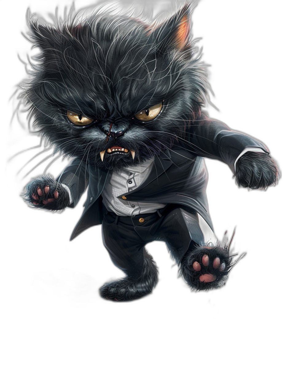 full body cartoon caricature of a cat dressed as Dracula, in the chibi style with a plain black background, airbrushed illustration