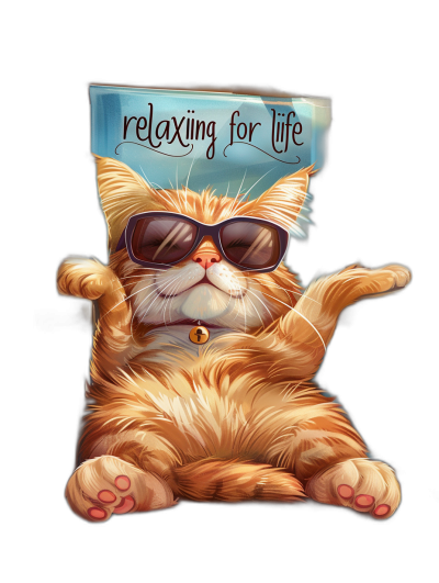 t-shirt design with the text "relaxing for life", cartoon cat wearing sunglasses, on black background, vector illustration in the style of Grzegorz Domaradze and in the style of [Artgerm](https://goo.gl/search?artist%20Artgerm).