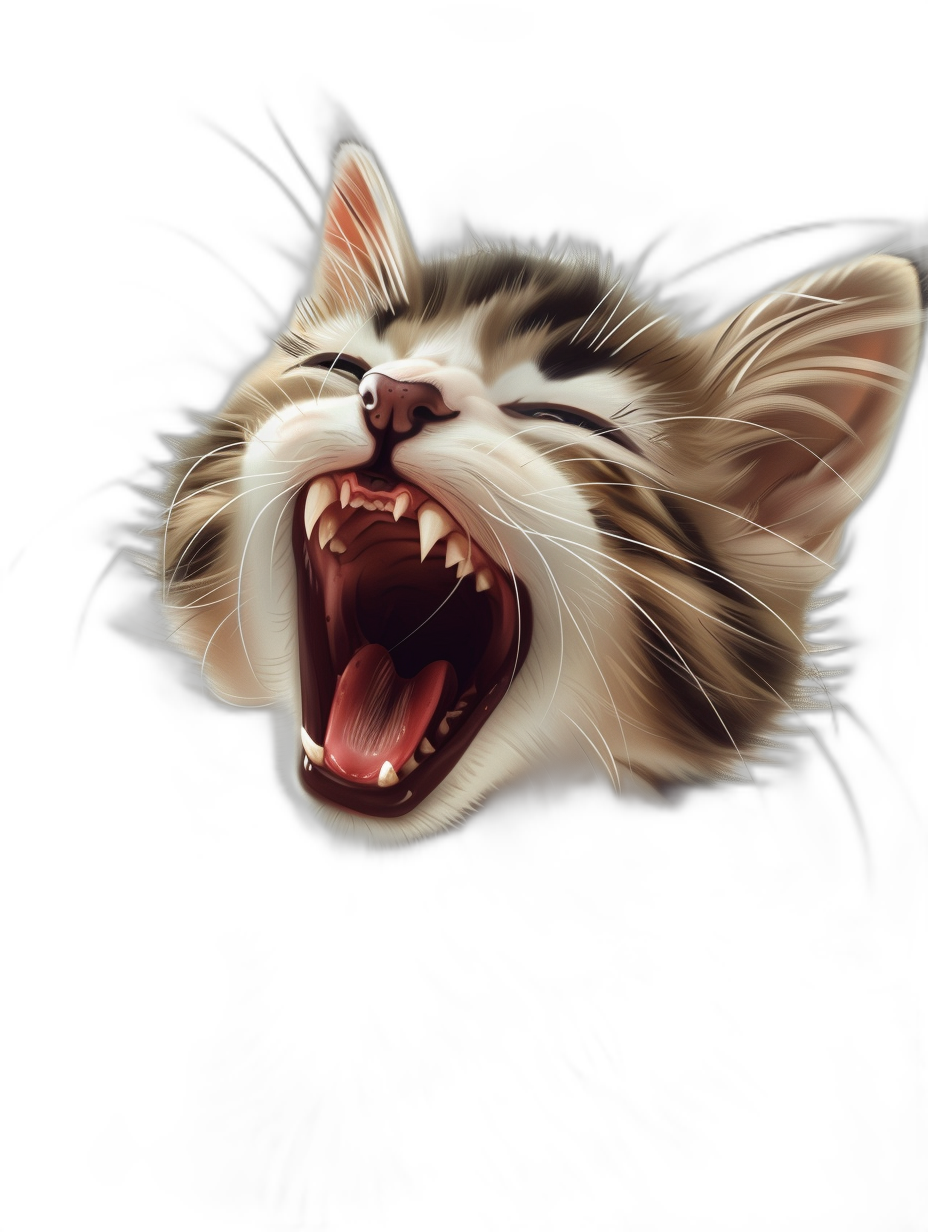 a cute kitten laughing with its mouth open, digital art style, dark background