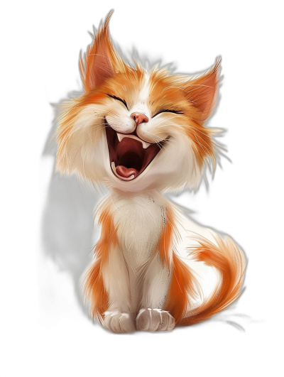 A cute, happy smiling orange and white cat in the style of [Artgerm](https://goo.gl/search?artist%20Artgerm), Disney style cartoon drawing, black background, high resolution, high details