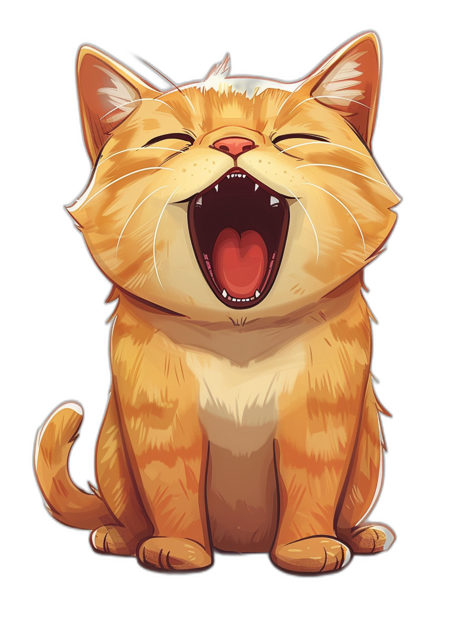 A cute happy cat laughing in the style of vector art style t-shirt design graphic, with ultra detailed style, isolated on a black background