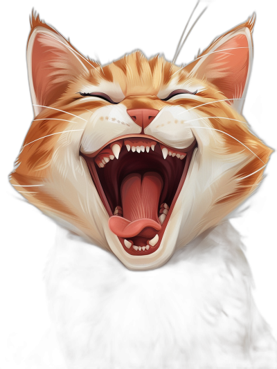 realistic digital illustration of an orange and white cat laughing, mouth open with tongue out, against a pure black background, in the style of art found on artstation and behance, with a soft focus, a digital painting in the style of [Greg Rutkowski](https://goo.gl/search?artist%20Greg%20Rutkowski)