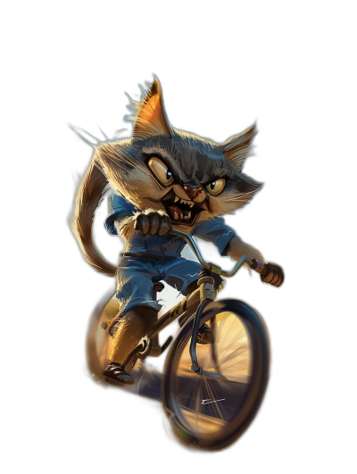 A cute cat as a BMX rider, full body, black background, detailed character illustrations, hyper-realistic in the style of photo realism, cinematic style.