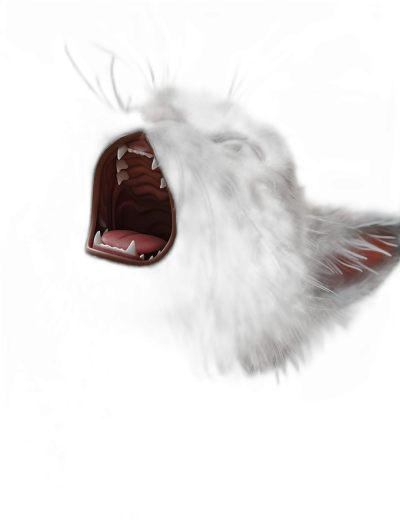 black background, the cat's mouth is open with teeth showing, hyper realistic, dark fantasy style in the style of dark fantasy.