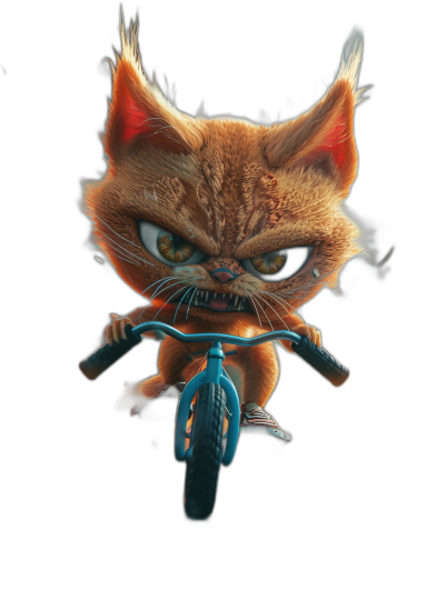 angry, cute cat on blue bike in the style of [Tiago Hoisel](https://goo.gl/search?artist%20Tiago%20Hoisel), caricature-like, playful caricatures of Disney characters in the style, high resolution digital art in black background