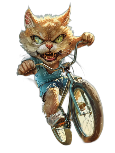 A cute happy smiling cat in blue t-shirt and shorts is riding on the bicycle, green eyes, black background, detailed high resolution digital illustration by [Mort Künstler](https://goo.gl/search?artist%20Mort%20K%C3%BCnstler), [Bruce Minney](https://goo.gl/search?artist%20Bruce%20Minney), [Basil Gogos](https://goo.gl/search?artist%20Basil%20Gogos), [Frank Frazetta](https://goo.gl/search?artist%20Frank%20Frazetta)