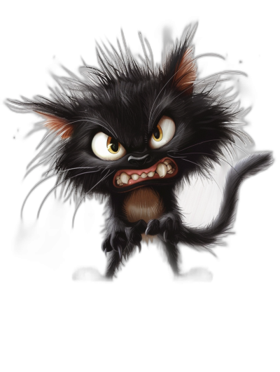 black background, angry cute fluffy cat monster in the style of [Ralph Steadman](https://goo.gl/search?artist%20Ralph%20Steadman)