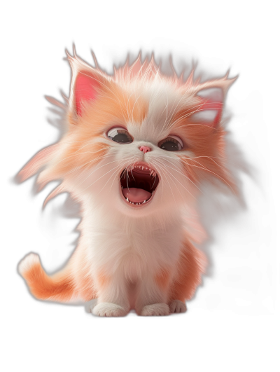 3D render of an angry cute cartoon cat, isolated on a black background, digital art in the style of Disney Pixar studio, soft color scheme with pastel colors, beautiful illustration with sharp details