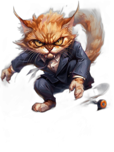 angry ginger cat in suit and tie, playing skateboard on black background, vector art in the style of [Artgerm](https://goo.gl/search?artist%20Artgerm) and in the style of [Krenz Cushart](https://goo.gl/search?artist%20Krenz%20Cushart).