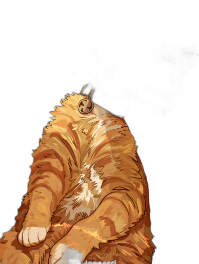 A drawing of an orange cat with white stripes sitting on its back on a black background in the anime style. Simple, minimalist vector art in the style of [Studio Ghibli](https://goo.gl/search?artist%20Studio%20Ghibli) and [Makoto Shinkai](https://goo.gl/search?artist%20Makoto%20Shinkai). 2D flat art, digital painting with high resolution, high detail, sharp focus and intricate details. Ultra detailed, high definition hyper realistic drawing in the style of hyper-detailed full body shot in a long-shot. High resolution digital art with natural lighting and cinematic lighting. An epic composition with a wide angle lens and a close-up low-angle shot.