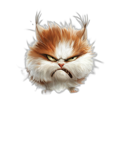 realistic cartoon illustration of an angry persian cat, isolated on black background, in the style of [Tim Burton](https://goo.gl/search?artist%20Tim%20Burton), big head and small body