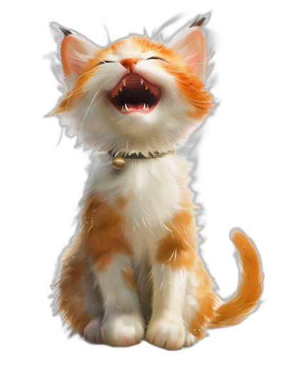 Cute happy orange and white kitten howling, in the style of Disney, full body, black background, vector art, high resolution, high quality, high detail, digital art, high contrast, hyper detailed, sharp focus, in the style of octane render, HDR