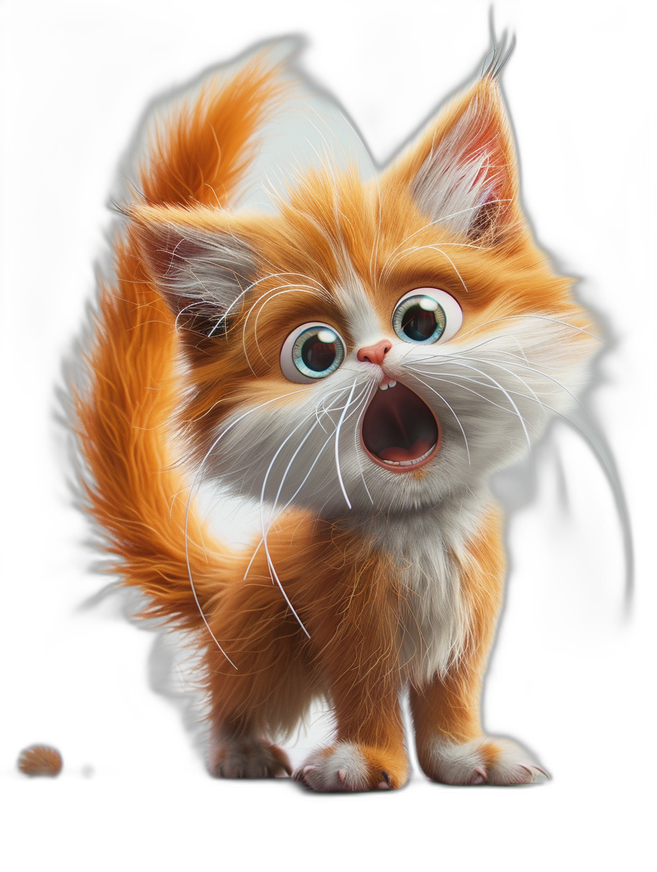 Cute orange and white kitten, surprised expression, open mouth, full ...
