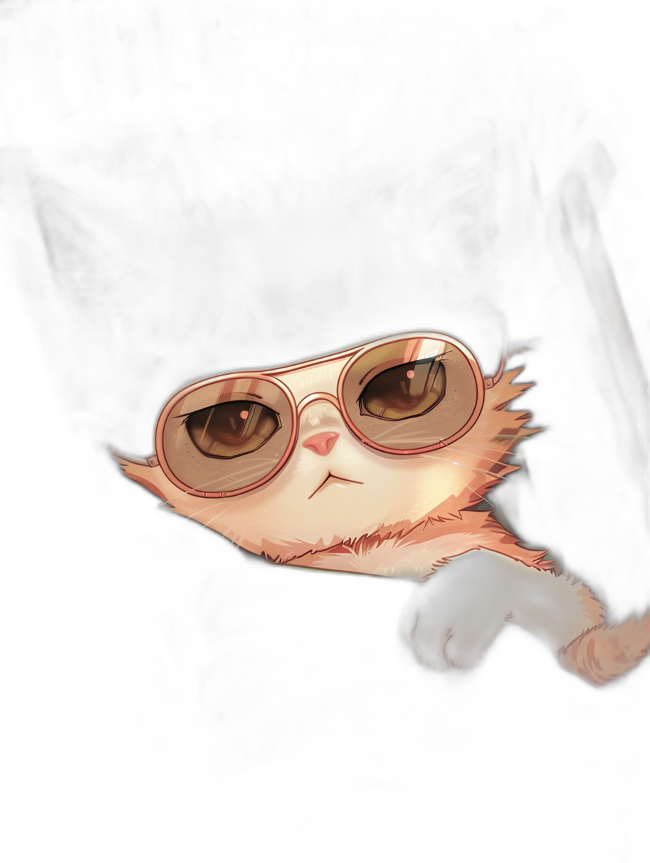 A cute chibi cat wearing sunglasses, close up, on a black background, digital art in the style of [Krenz Cushart](https://goo.gl/search?artist%20Krenz%20Cushart) and [Atey Ghailan](https://goo.gl/search?artist%20Atey%20Ghailan), cartoon style, cinematic shot, high resolution, hyper detailed