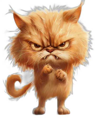 character design of an angry ginger cat with long hair, in the style of [Tiago Hoisel](https://goo.gl/search?artist%20Tiago%20Hoisel), caricature-like, playful