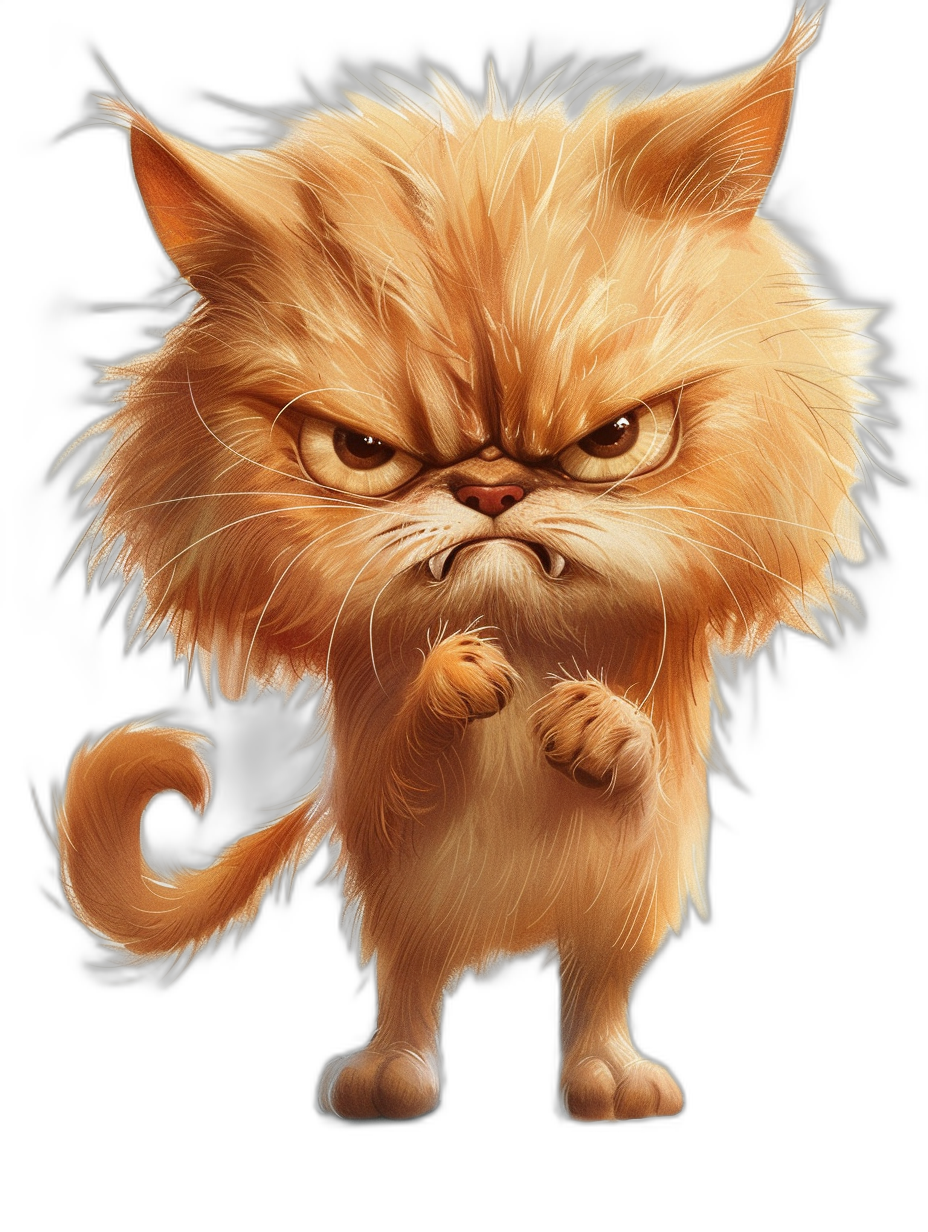 character design of an angry ginger cat with long hair, in the style of [Tiago Hoisel](https://goo.gl/search?artist%20Tiago%20Hoisel), caricature-like, playful