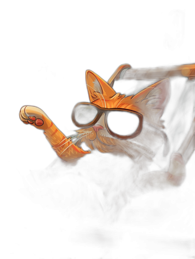 digital art of cool cat wearing sunglasses, sitting on chair , one paw hanging out the side with black background