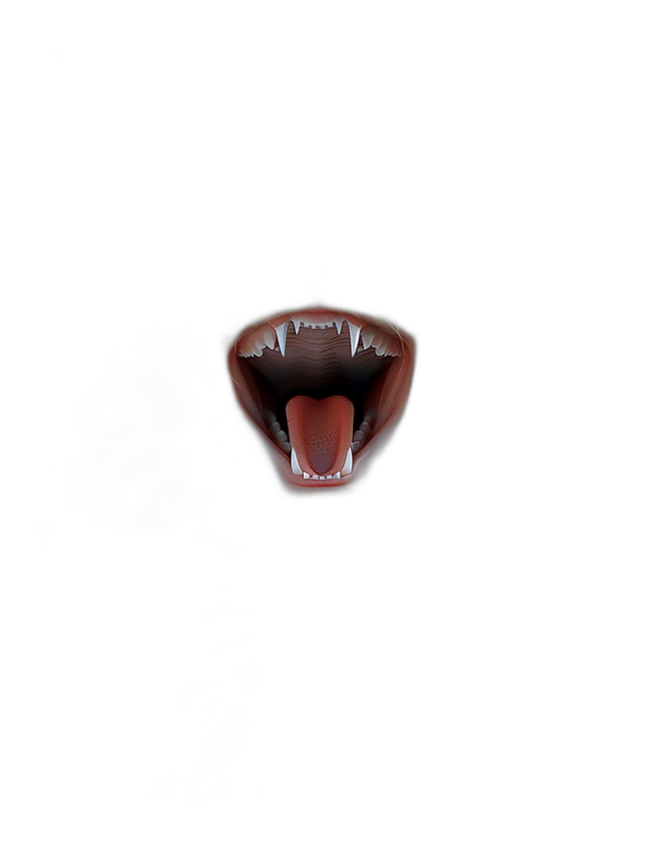 A dark background with an open mouth showing sharp teeth, tongue out, simple design, high resolution, clear edges